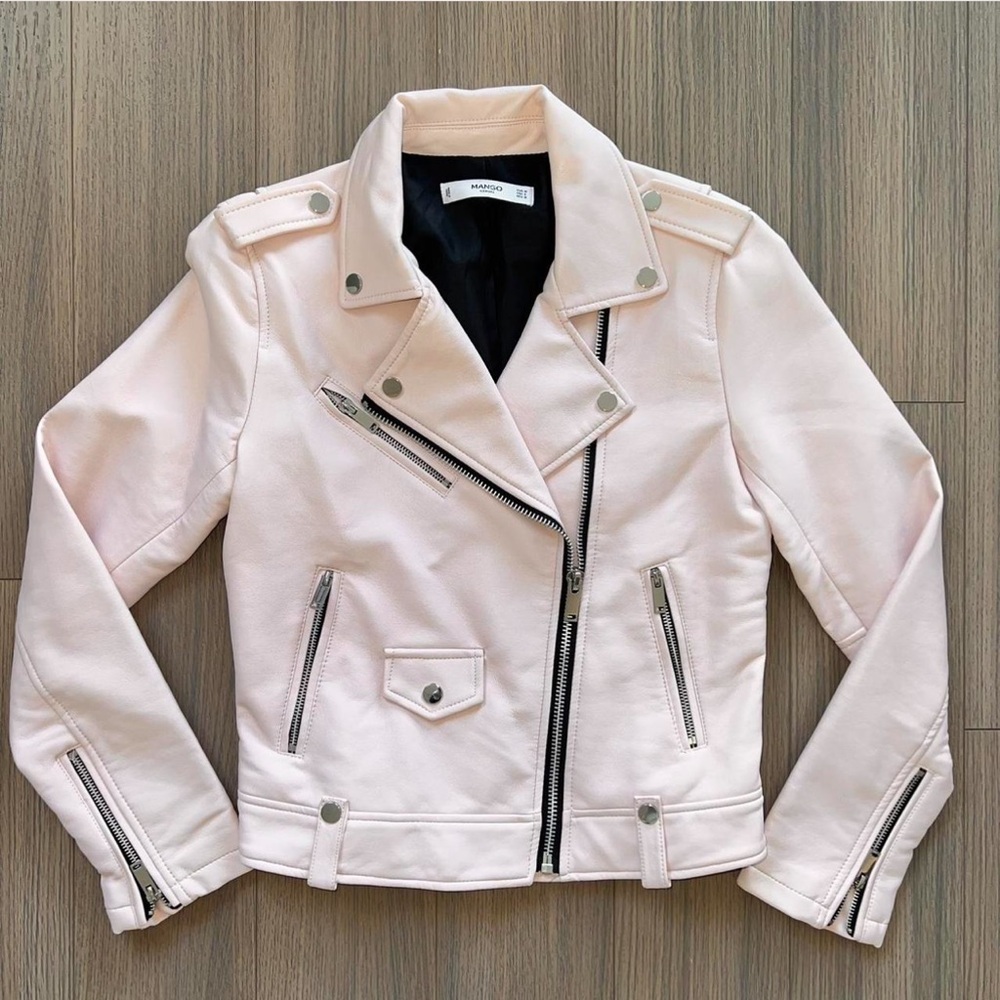 Mango Light Pink Leather Moto Jacket